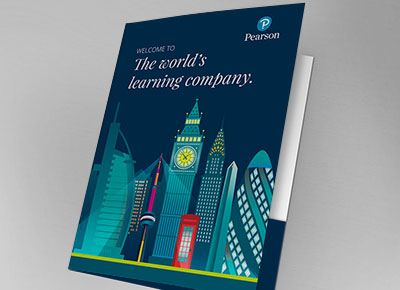Diseño y producción gráfica de Folder contenedor Pearson, diseño editorial, revistas, folletos, catálogos, flyers