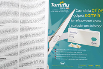 Anuncio Tamiflú de Roche. Creatividad en comunicación gráfica. Anuncios en diarios y revistas.