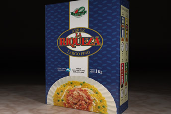 Envases línea de arroces La Riqueza. Envases en general, bolsas, etiquetas